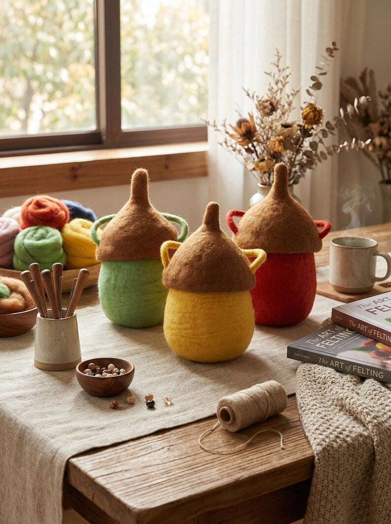 Hand Felted Acorn Crossbody Bag