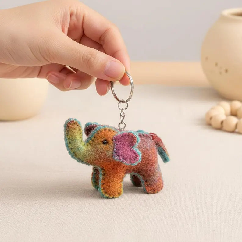 Felted Wool Elephant Keychain