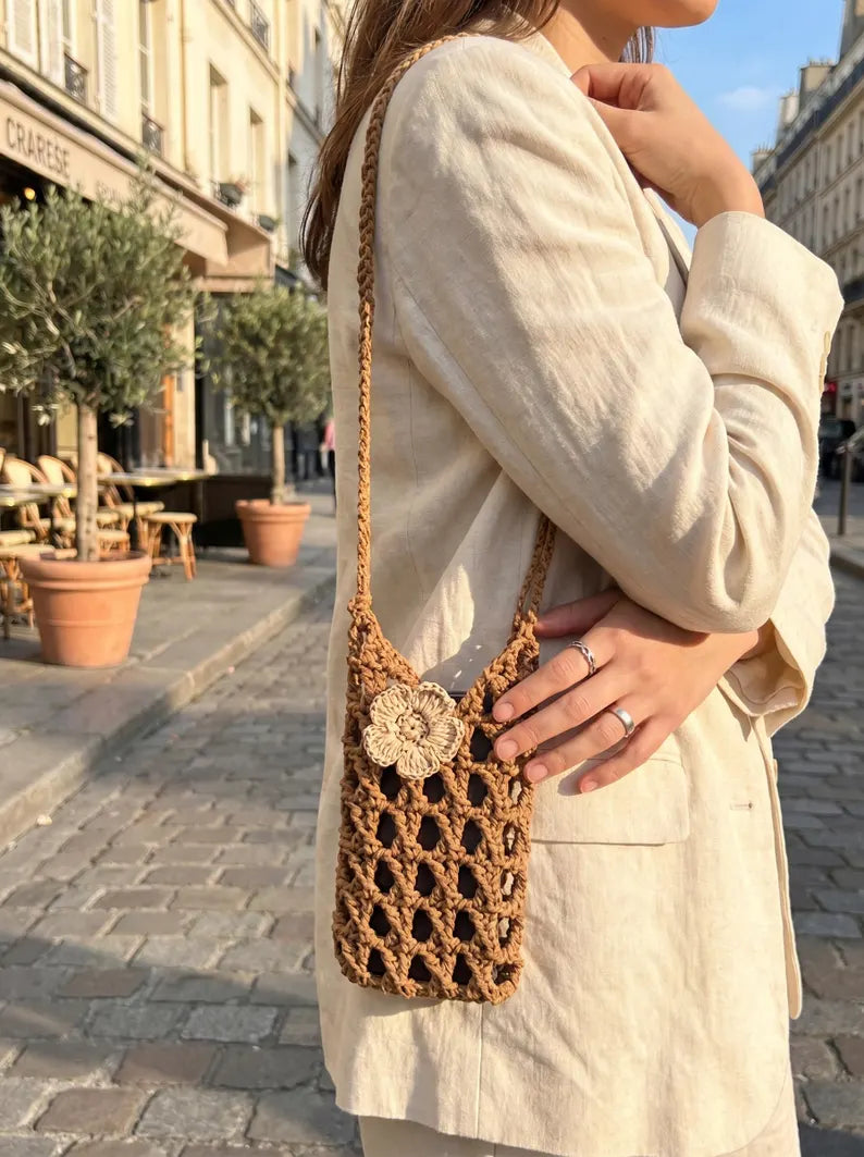 Hand-Crocheted Boho Phone Pouch | Crossbody Cell Phone Bag