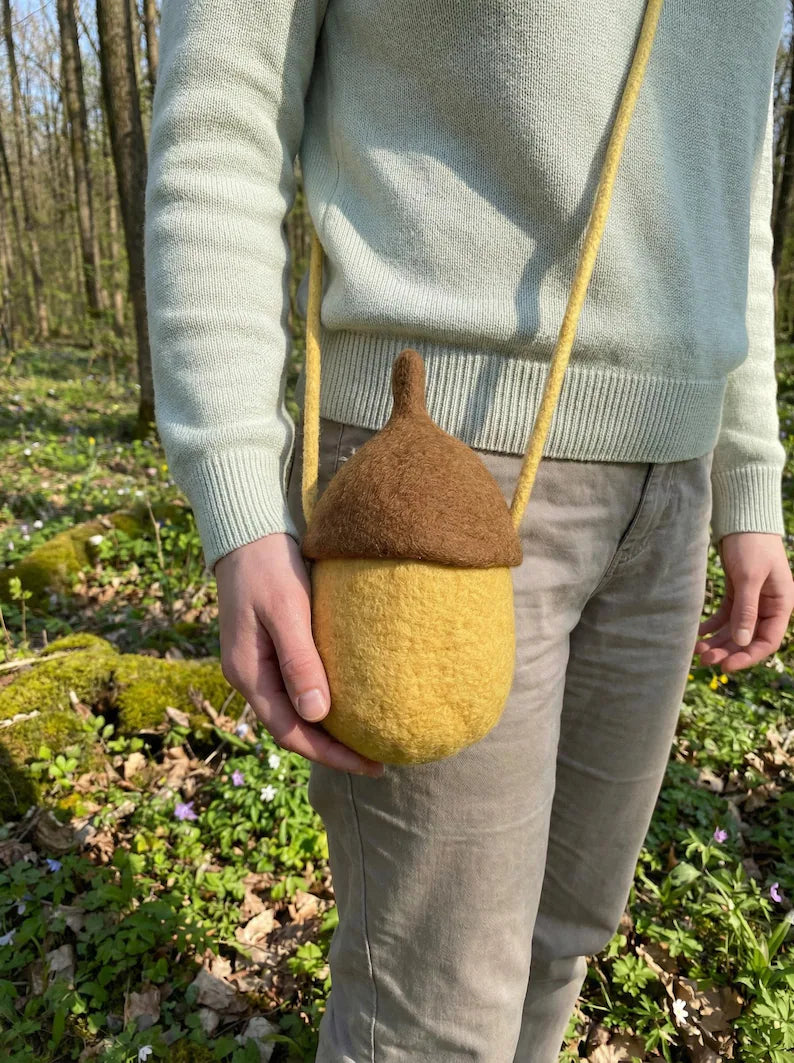 Hand Felted Acorn Crossbody Bag