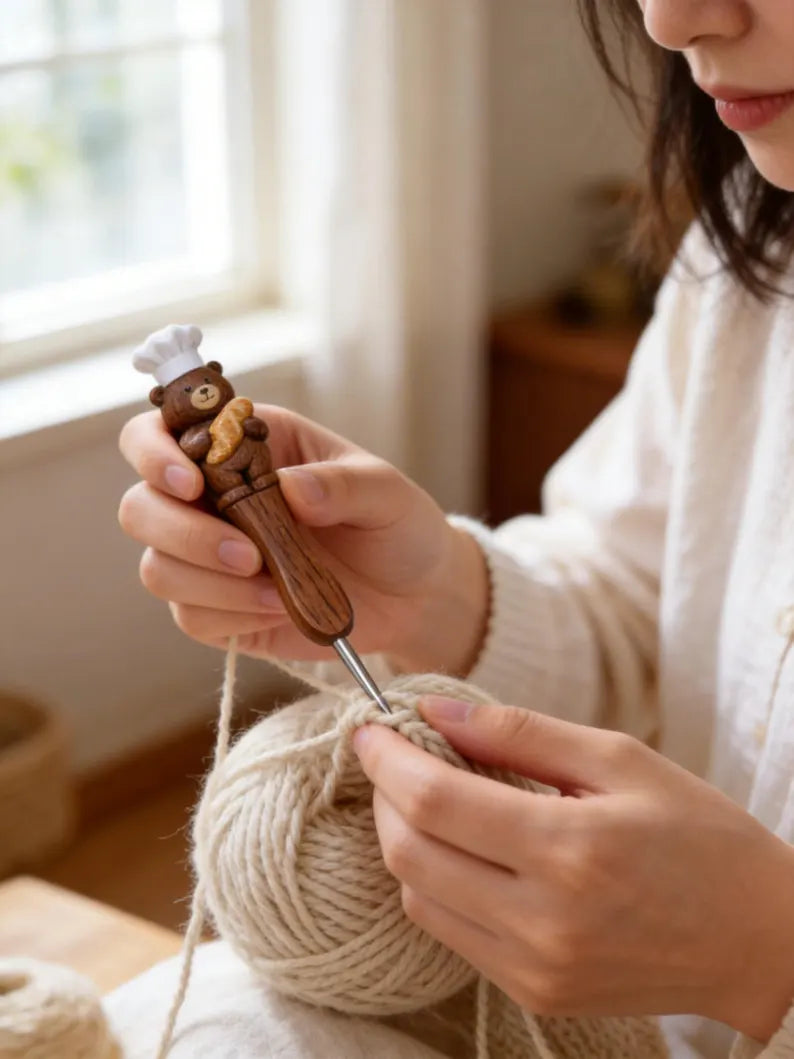 Hand Carved Wooden Animal Crochet Hook