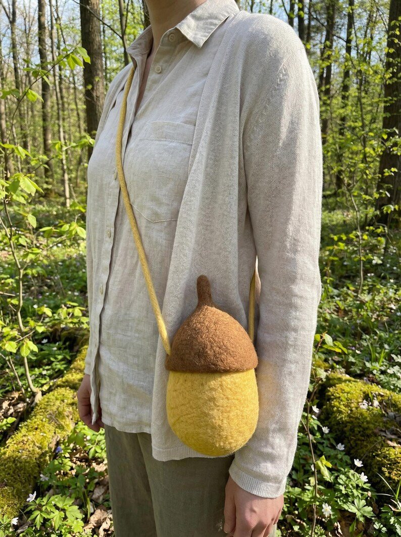 Hand Felted Acorn Crossbody Bag