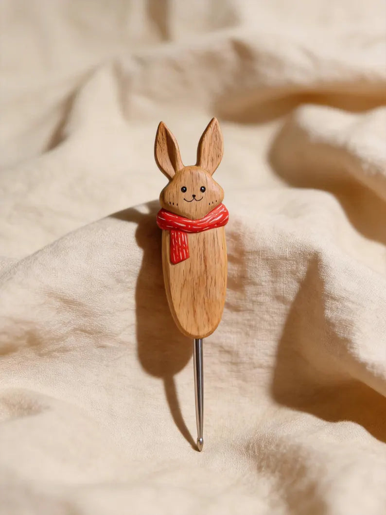 Hand Carved Wooden Animal Crochet Hook