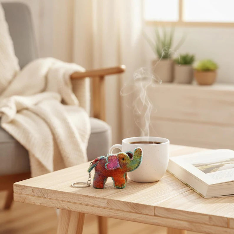 Felted Wool Elephant Keychain