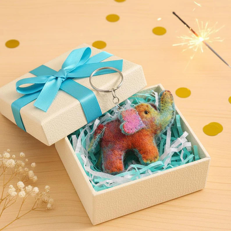 Felted Wool Elephant Keychain