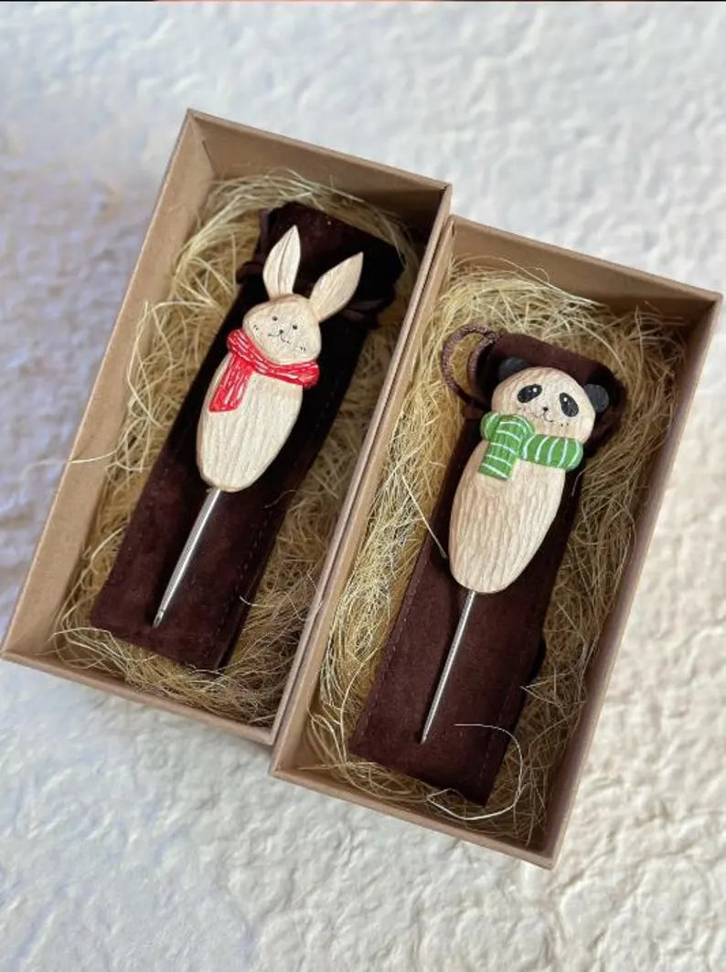 Hand Carved Wooden Animal Crochet Hook