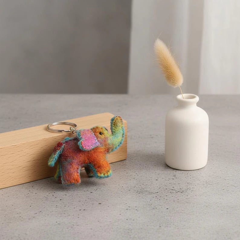 Felted Wool Elephant Keychain