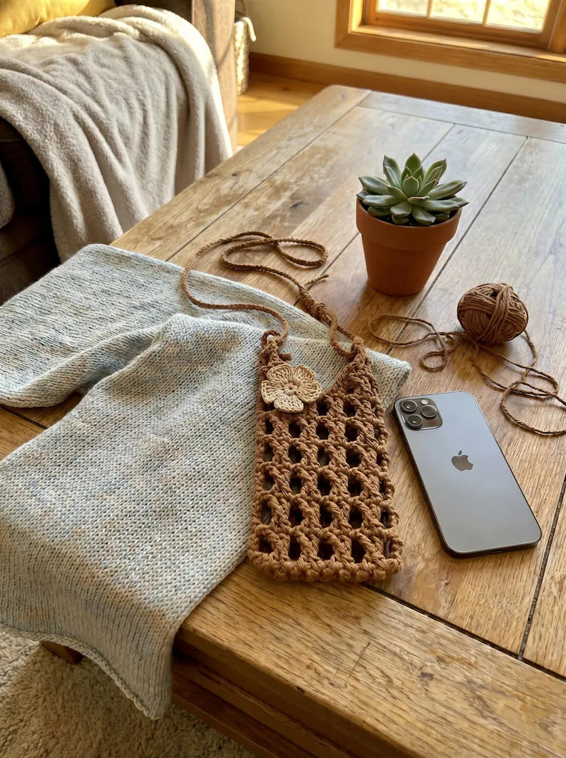 Hand-Crocheted Boho Phone Pouch | Crossbody Cell Phone Bag
