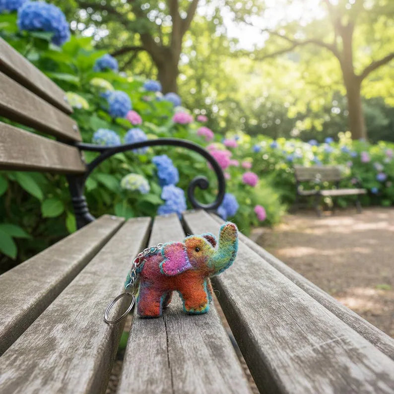 Felted Wool Elephant Keychain