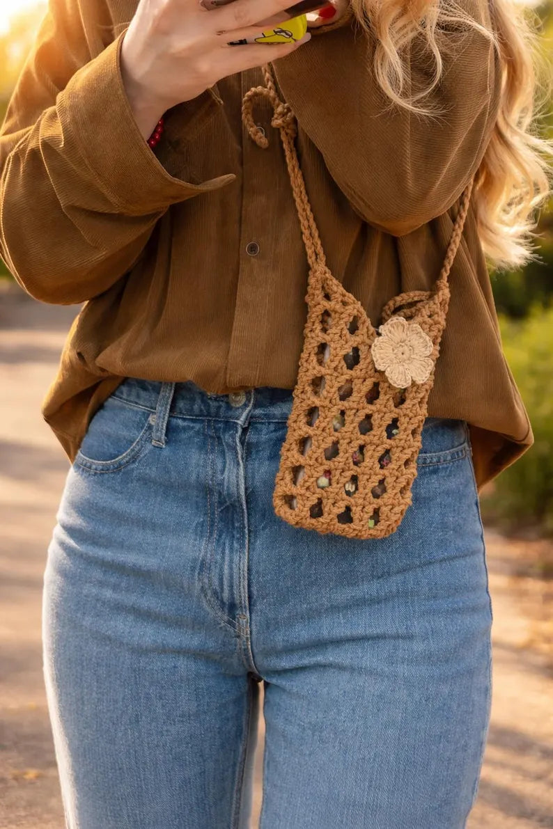 Hand-Crocheted Boho Phone Pouch | Crossbody Cell Phone Bag