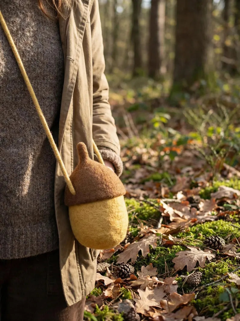 Hand Felted Acorn Crossbody Bag