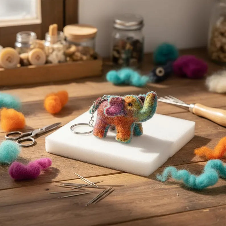 Felted Wool Elephant Keychain