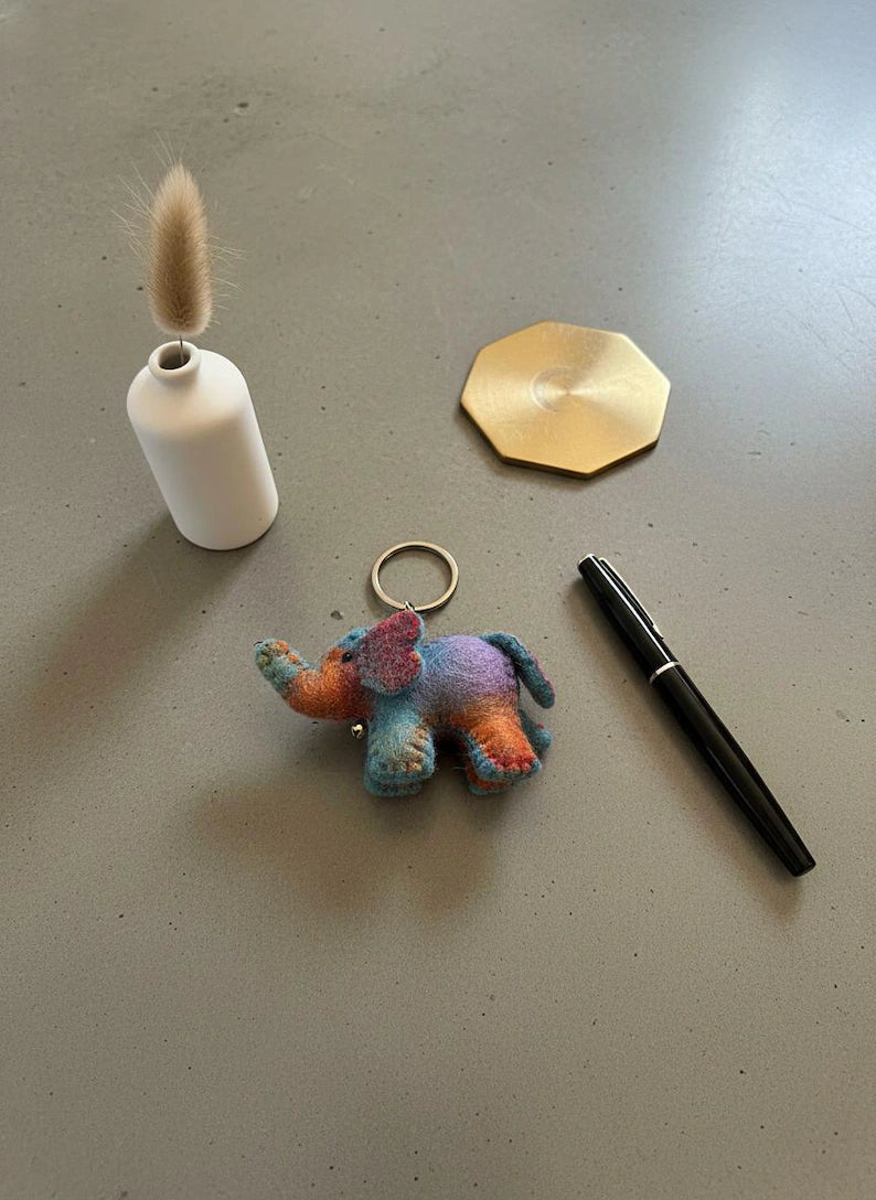 Felted Wool Elephant Keychain