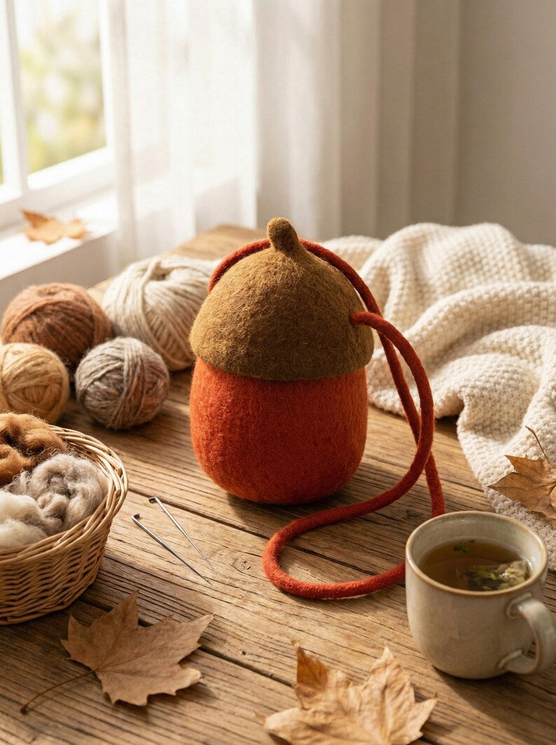 Hand Felted Acorn Crossbody Bag