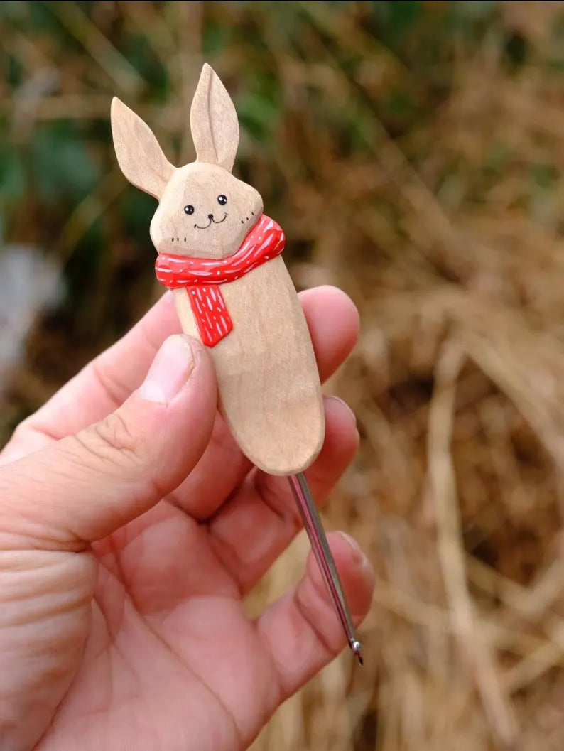 Hand Carved Wooden Animal Crochet Hook