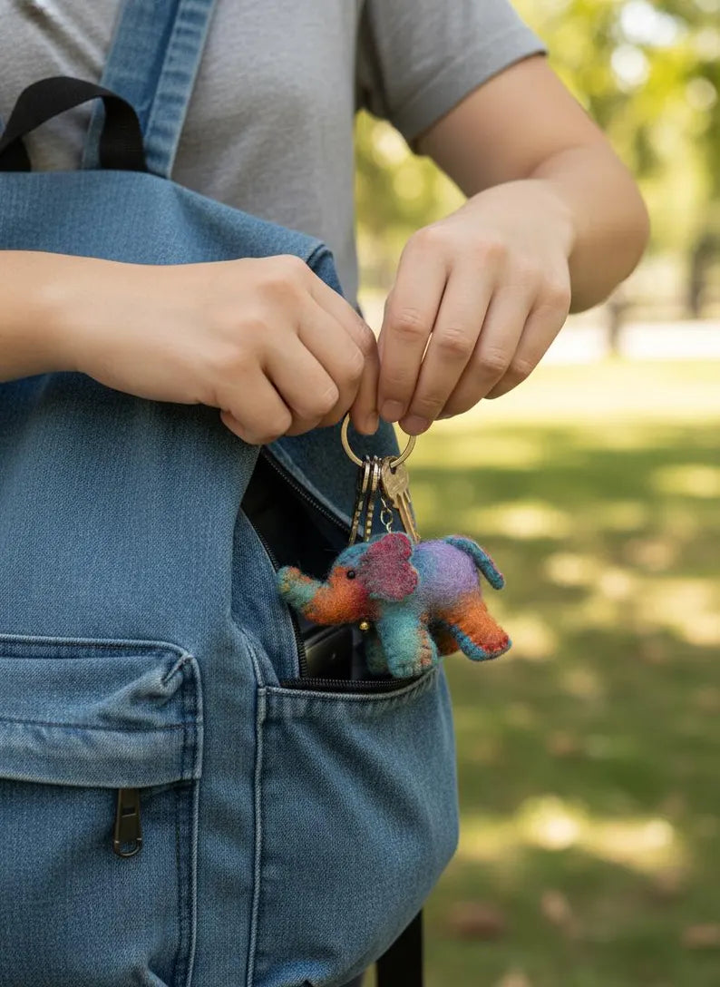 Felted Wool Elephant Keychain